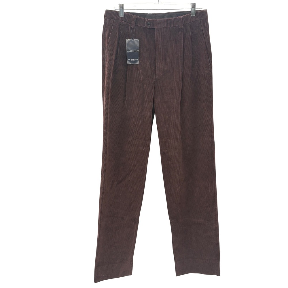 New Burberry London Pants‎ Corduroy Pleated Men Size 34 x 33 Dark Brown